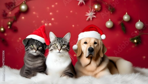 Cute pets wit Christmas decorations © Edina