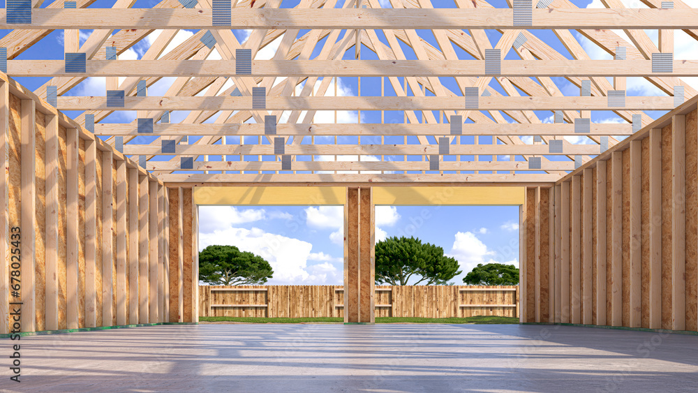 Inside assembling a frame house. 3d illustration Inside assembling a frame house. 3d illustration