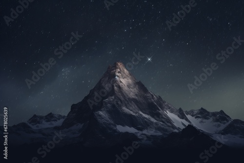 Majestic mountain peak under a starlit sky, cool night tint, infinite focus, cinematic view capturing the awe-inspiring beauty of the night sky. © Kishore Newton