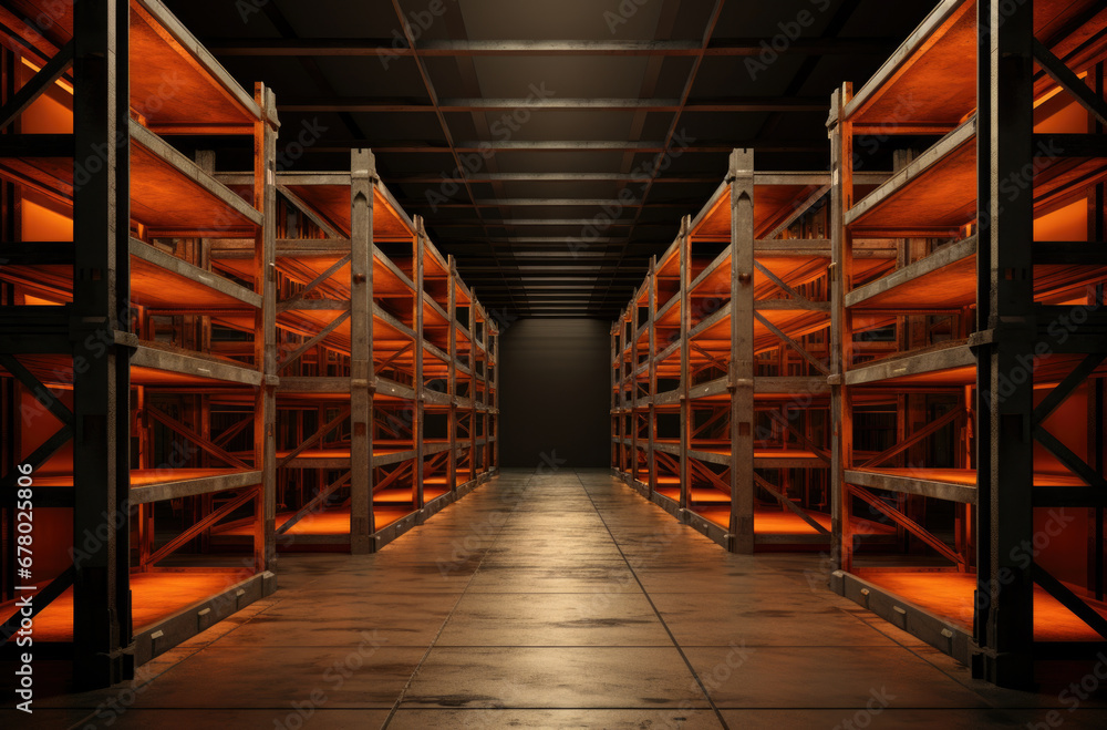 Metal warehouse shelves. Modern logistics warehouse. Shelves for