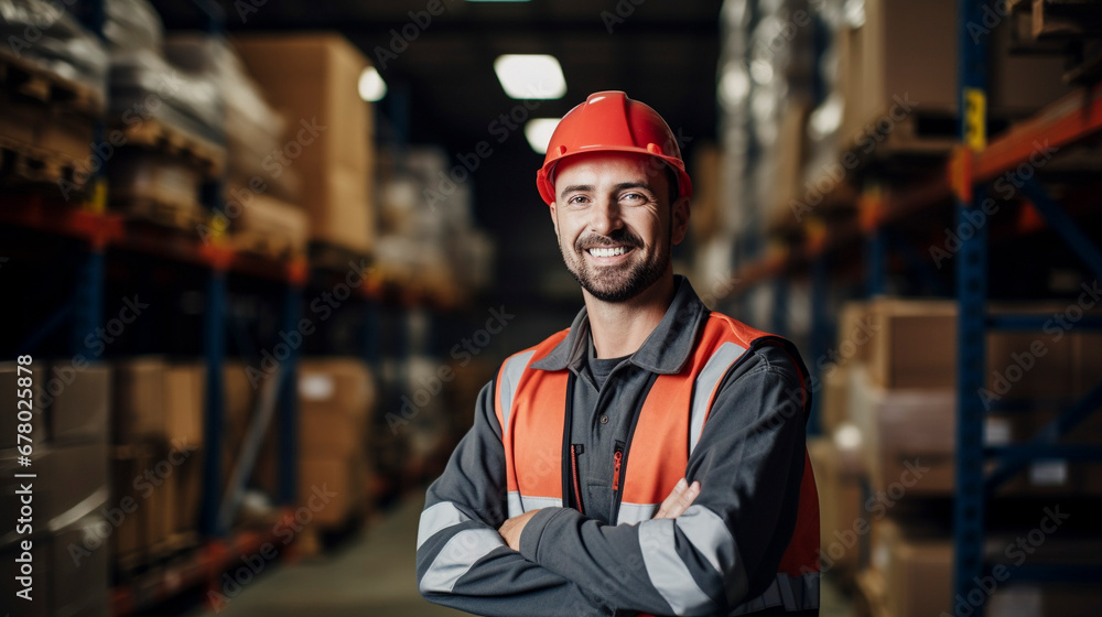 Guardians of the Goods: Men in Safety Gear at the Warehouse, Generative AI Guardians of the Goods: Men in Safety Gear at the Warehouse, Generative AI