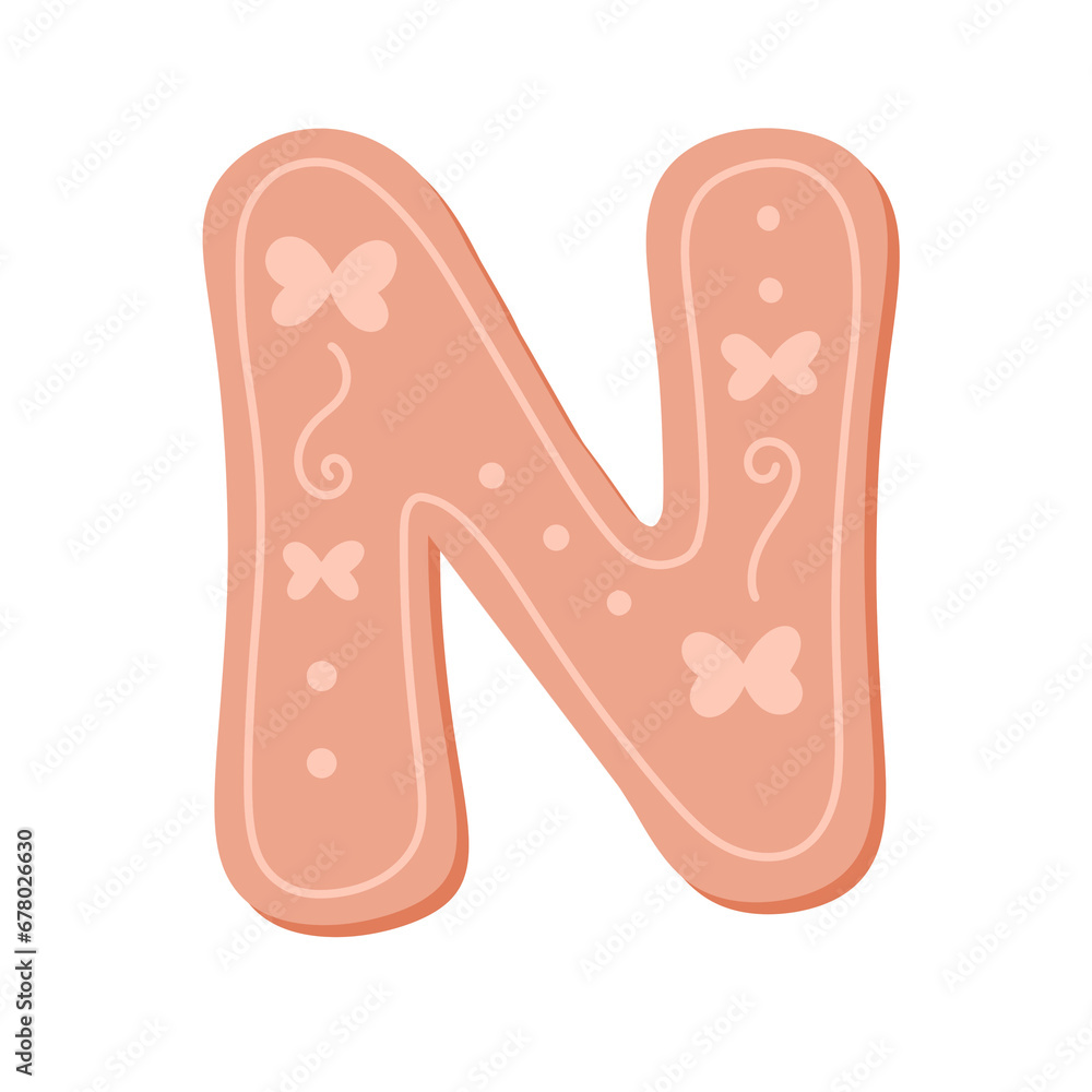 Letter N Alphabet ginger bread cookie pink christmas vintage retro groovy doodle font Letter N Alphabet ginger bread cookie pink christmas vintage retro groovy doodle font