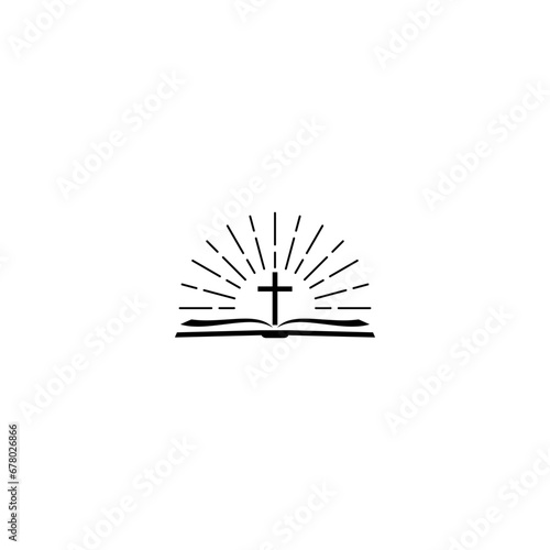 Christian cross and book logo. Holy bible icon isolated on white background