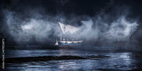 Sailors' ship in fog at the Villajoyosa landing