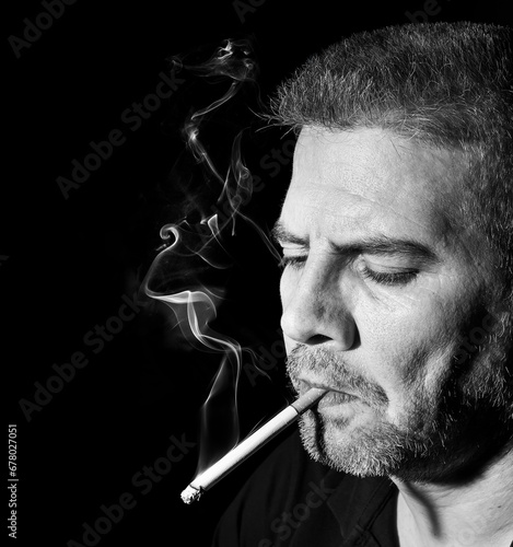 middle aged man smoking a cigarette