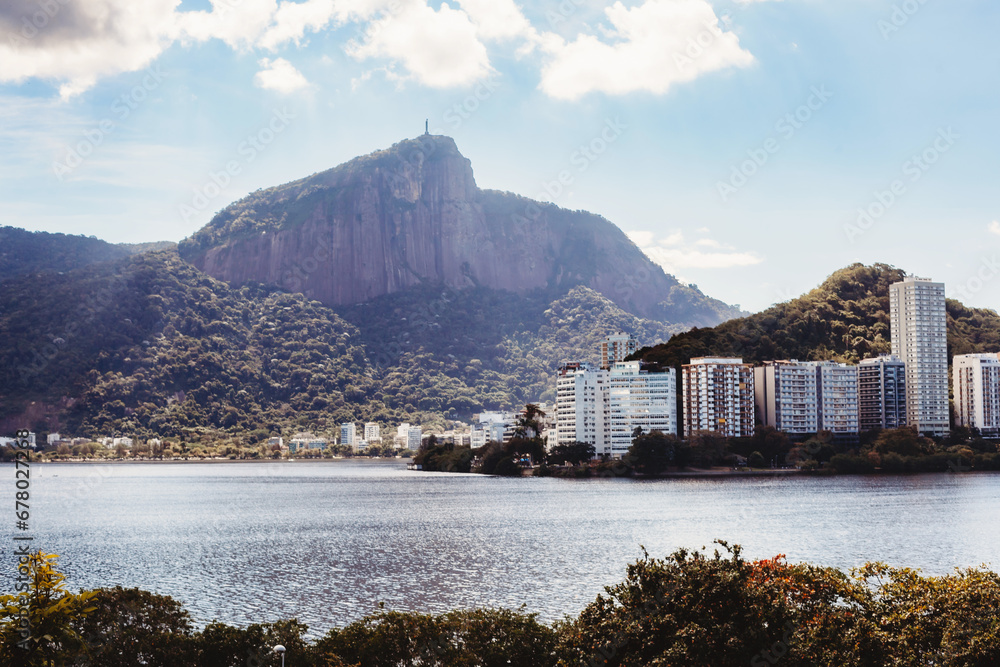 view of the Christ the Redeemer in Rio De Janiero from the lagoon