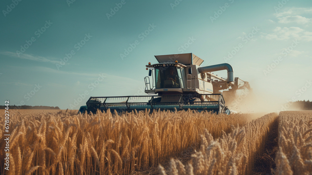 Fototapeta premium Bountiful Ballet: Wheat Fields in Harvest Waltz, Generative AI