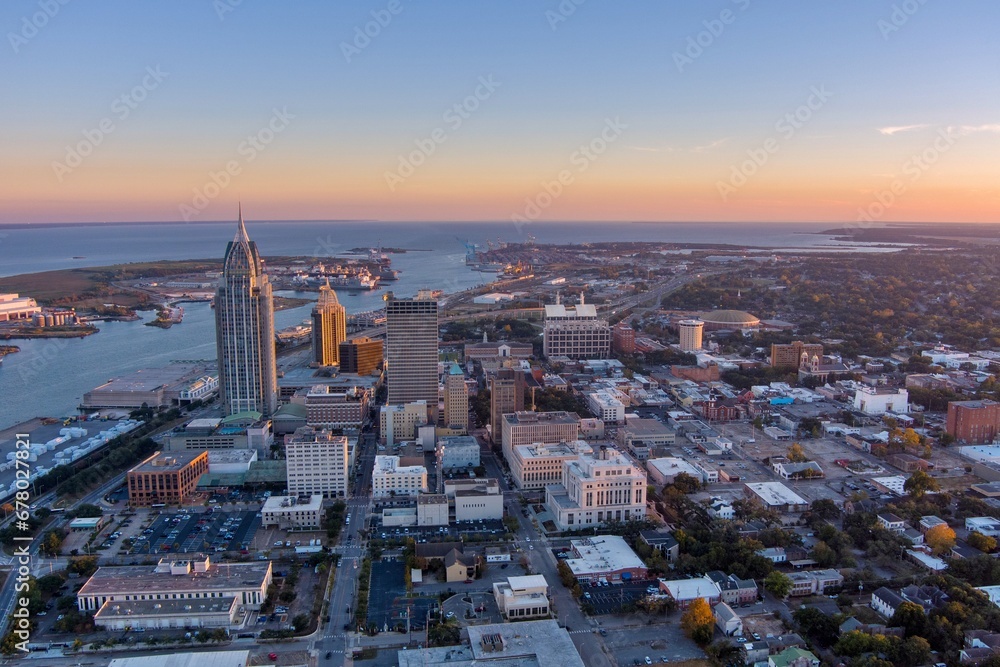 HDR shot of the downtown Mobile, Alabama skyline at sunset