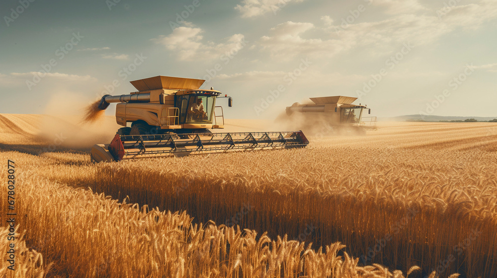 Fototapeta premium Harvest Euphony: Wheat Thresher's Song, Generative AI