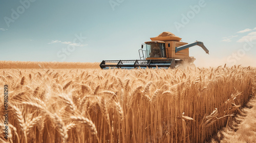 Agrarian Beauty Unveiled: Wheat Harvest Radiance, Generative AI photo