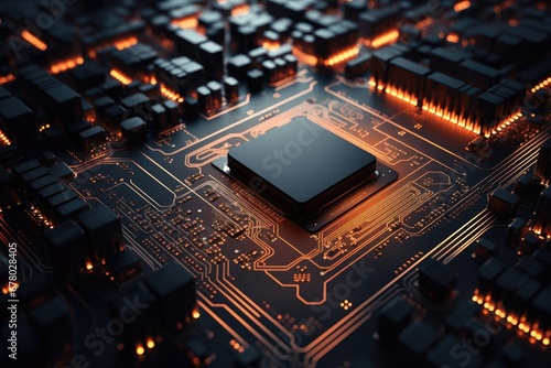 Central Processors chip concept. 3d rendering, conceptual image, abstract circuit board background