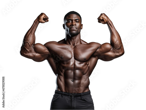 Male Athlete Flexing His Biceps Isolated on Transparent or White Background, PNG