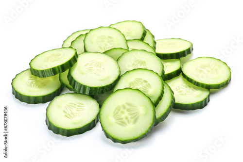isolated, organic cucumber slices against a white background, perfect for vegetarian dishes.
