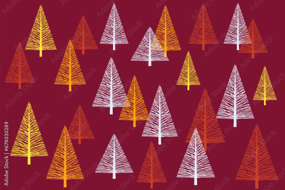 Obraz premium Vector Christmas card with abstract trees on red background.