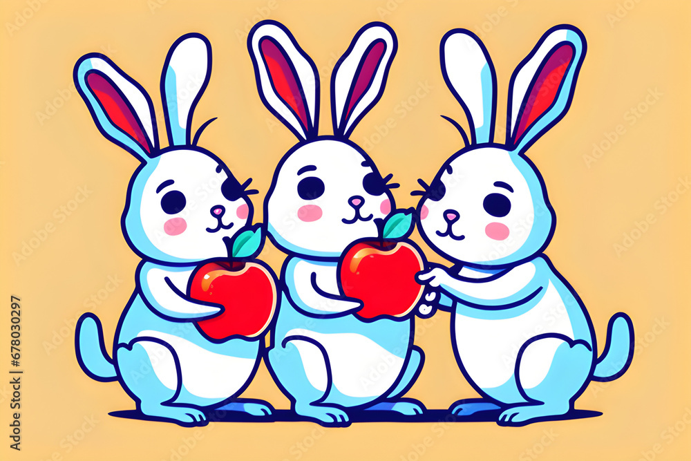 Draw three rabbits eating an apple. generative ai Draw three rabbits eating an apple. generative ai