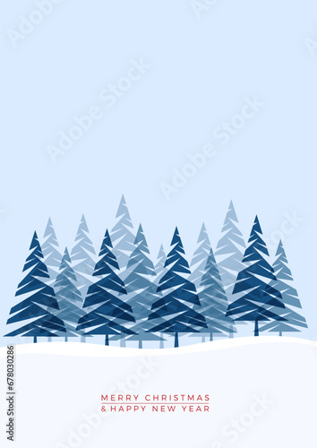 Winter landscape background of a forest in mountain. Vector illustration.