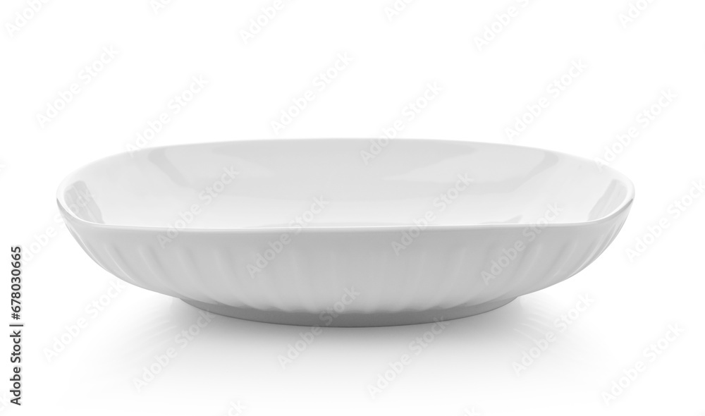 White square ceramic plate isolated on white background. White square ceramic plate isolated on white background.