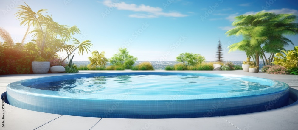 Constructing fiberglass swimming pools and landscaping for installation Copy space image Place for adding text or design