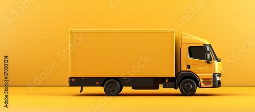 Empty trailer of yellow delivery van with cardboard boxes on floor Concept of shipment Open truck with copy space 3D rendering Copy space image Place for adding text or design