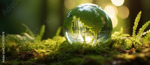 Conservation concepts for saving the Earth s environment on grass with ferns and sunlight Copy space image Place for adding text or design