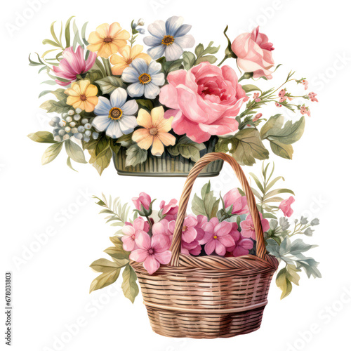 Wallpaper Mural Watercolor floral arrangement is displayed against a transperent background for creative artworks that require floral illustrations. Torontodigital.ca