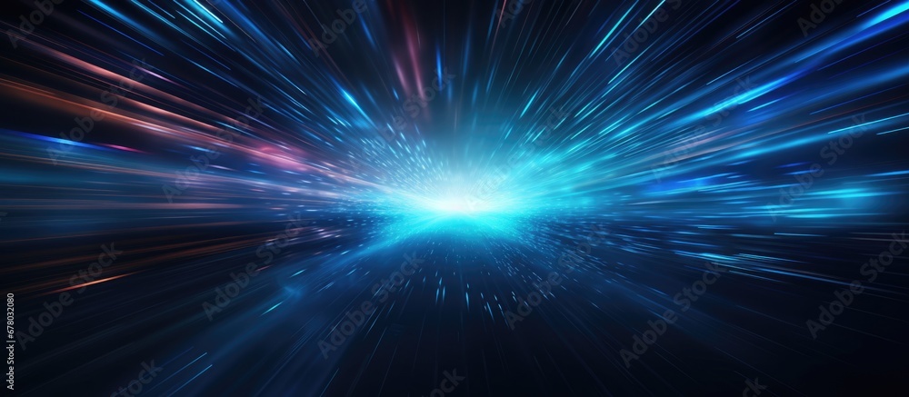 Fototapeta premium Digital background with exploding data and fast moving lights Copy space image Place for adding text or design