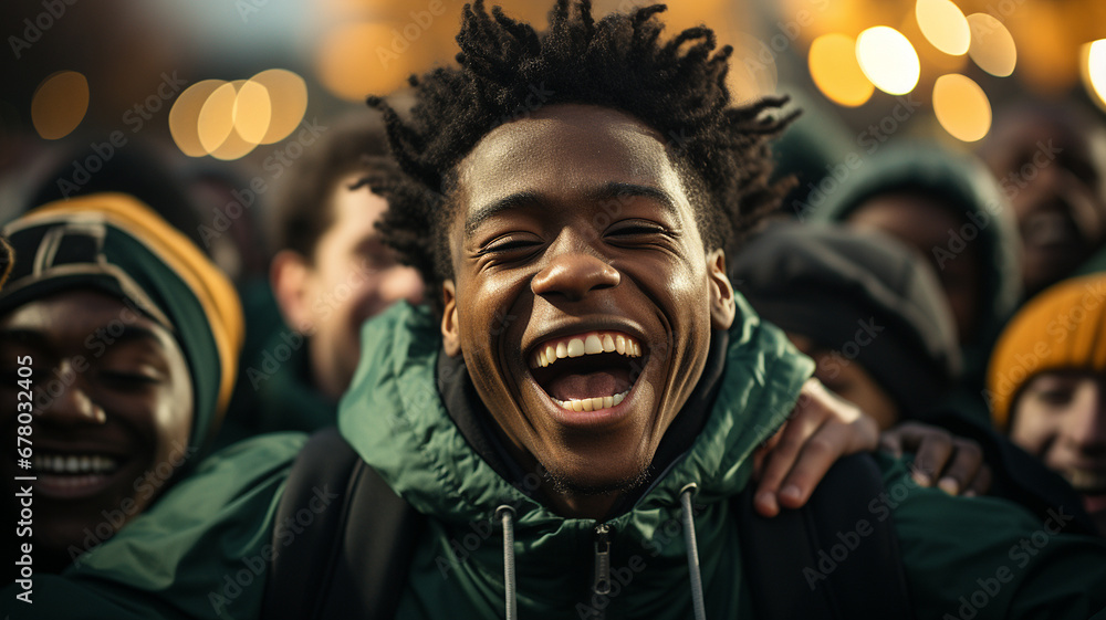 Portrait of young african american man with afro hairstyle laughing outdoors Portrait of young african american man with afro hairstyle laughing outdoors