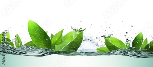 Ecology Leaves in water on white background Copy space image Place for adding text or design