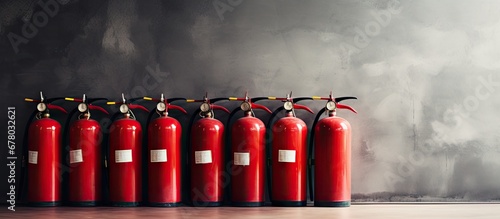 Fire extinguisher tanks prepared for training purposes Copy space image Place for adding text or design