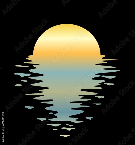 Night landscape with moon and lake.