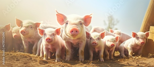 Farm specialized in breeding piglets Copy space image Place for adding text or design photo
