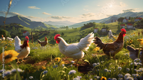 Organic farming with chickens and livestock free photo