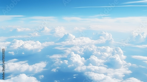 Aerial view of beautiful fluffy cumulus clouds