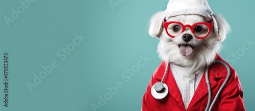 Doctor dog with red stethoscope Copy space image Place for adding text or design © Ilgun