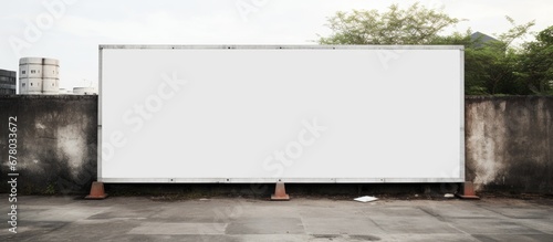 Fotografia Construction site fence with a blank white banner for advertising Copy space ima