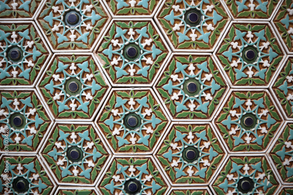 Traditional Uzbek pattern on ceramic tiles on the wall. Traditional Uzbek pattern on ceramic tiles on the wall.