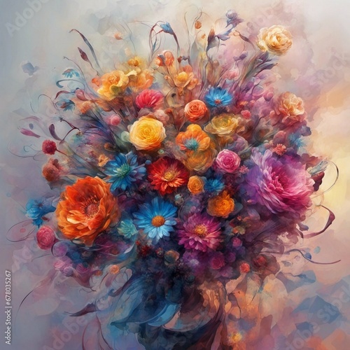 stunning romantic glorious space bouquet of flowers, futuristic, stylized, fantastic, detailed, high resolution