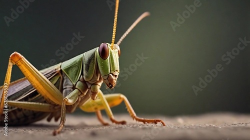 close-up portrait of a grasshopper against textured background with space for text, AI generated, background image © Hifzhan Graphics