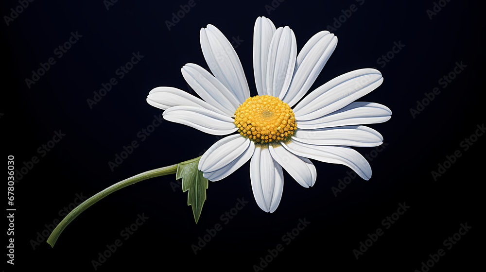 A detailed oil-painted white daisy, with delicate petals unfolding against a dark blue velvet background, evoking a sense of peace, purity, and gentle innocence A detailed oil-painted white daisy, with delicate petals unfolding against a dark blue velvet background, evoking a sense of peace, purity, and gentle innocence