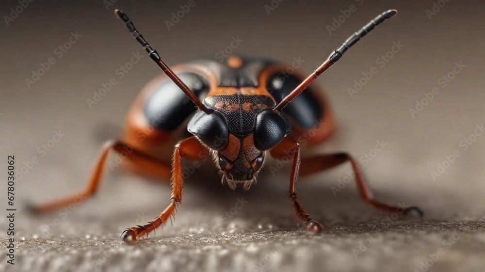 Fototapeta premium close-up portrait of bug head against textured background, AI generated, background image