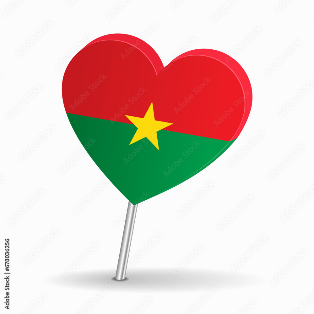 Burkina Faso flag heart-shaped map pointer layout. Vector illustration. Burkina Faso flag heart-shaped map pointer layout. Vector illustration.