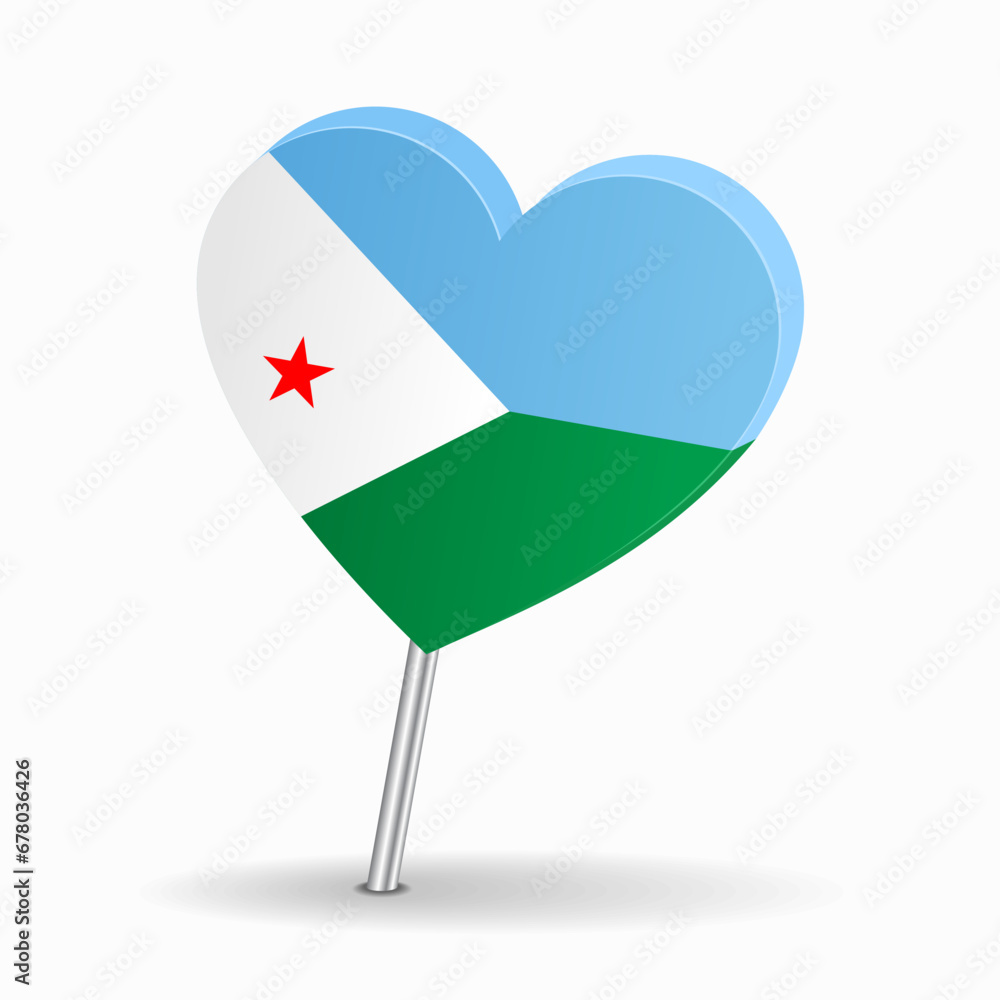 Djibouti flag heart-shaped map pointer layout. Vector illustration. Djibouti flag heart-shaped map pointer layout. Vector illustration.