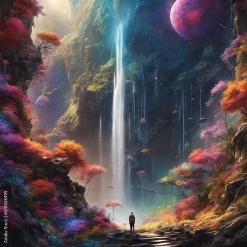 stunning glorious space waterfall, futuristic, stylized, fantastic, detailed, high resolution