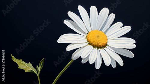 A detailed oil-painted white daisy  with delicate petals unfolding against a dark blue velvet background  evoking a sense of peace  purity  and gentle innocence