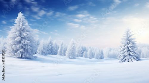 Winter landscape with trees coberd with snow Beauty of a Snowscape, Christmas background Seasonal Greetings or Winter-Themed Designs
