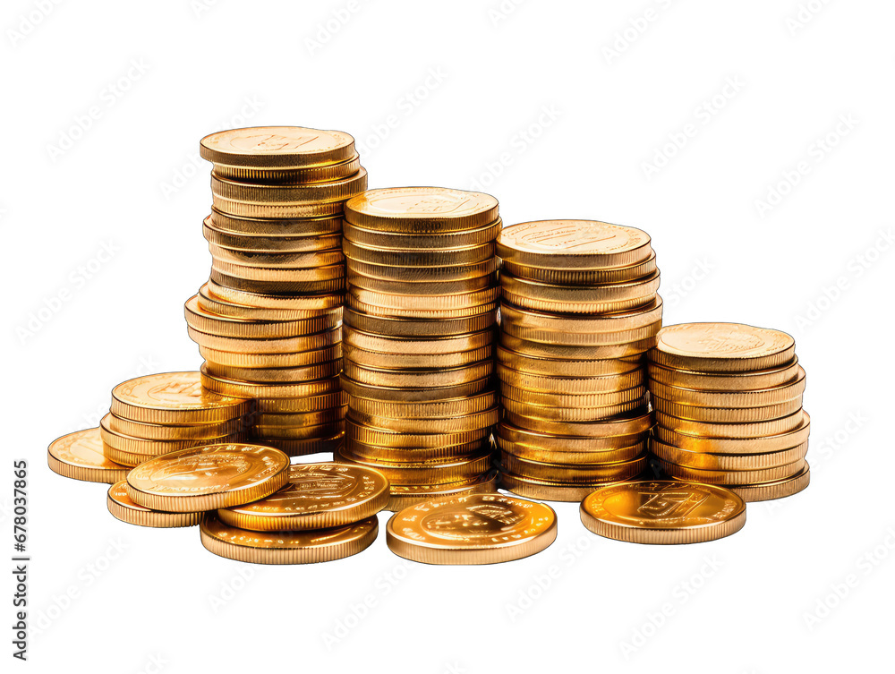 Pile of Gleaming Gold Coins Isolated on Transparent or White Background, PNG Pile of Gleaming Gold Coins Isolated on Transparent or White Background, PNG