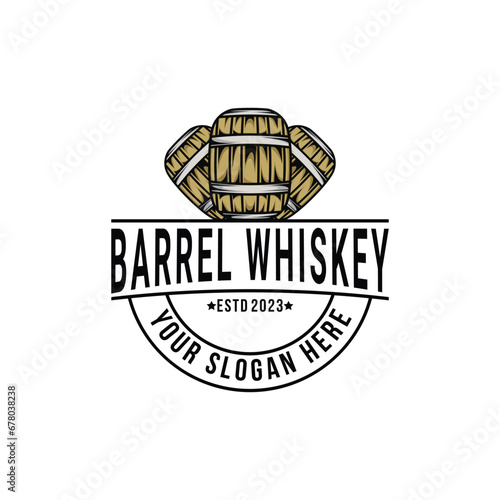 Barrel whiskey logo design vintage retro style