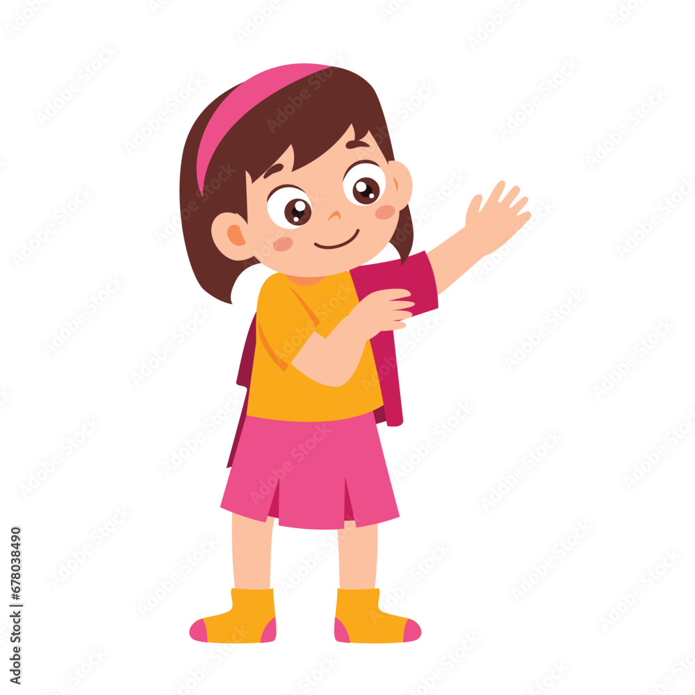 Little Kid wearing clothes getring dressed daily routine Activity. Little Girl dressing. Children discipline preparing fashion. Isolated Element Objects. Flat Style Icon Vector Illustration