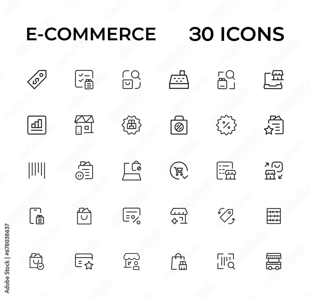 E-commerce, online shopping and delivery elements - minimal thin line web icon set. Outline icons collection. Simple vector illustration. E-commerce, online shopping and delivery elements - minimal thin line web icon set. Outline icons collection. Simple vector illustration.