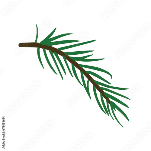 Spruce branch, isolated realistic decorative tree, Merry Christmas decor, pine illustration, fir tree design.